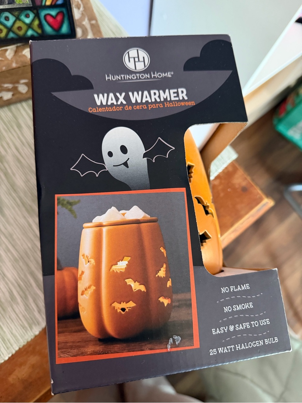 Huntington Home Orange Pumpkin Wax Warmer with Bat Cutouts